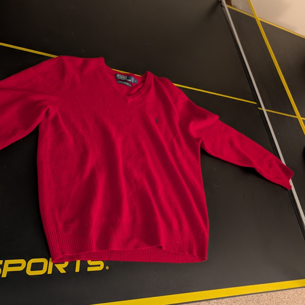 Ralph Lauren Wool Men's Vibrant Red V-Neck Sweater